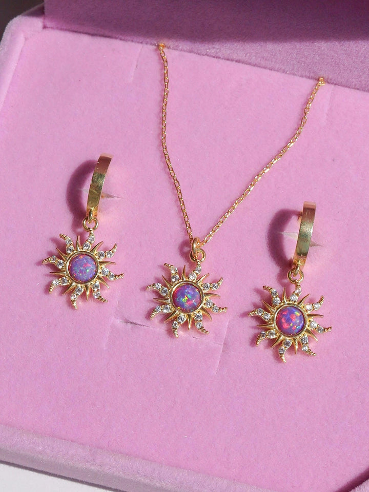 Vintage Dopamine Sun Opal Pendant Necklace & Earring Set