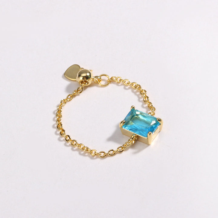 18K Gold Adjustable Chain Ring with Emerald-Cut Green Zircon