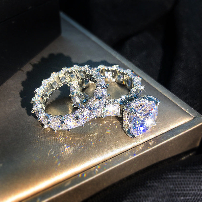 Fashion Large Zircon Statement Ring Set for Women