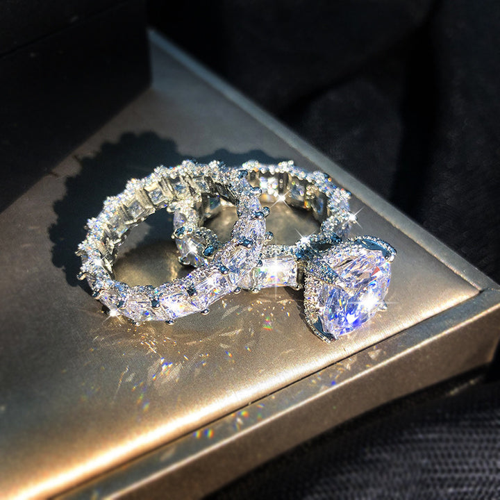Fashion Large Zircon Statement Ring Set for Women