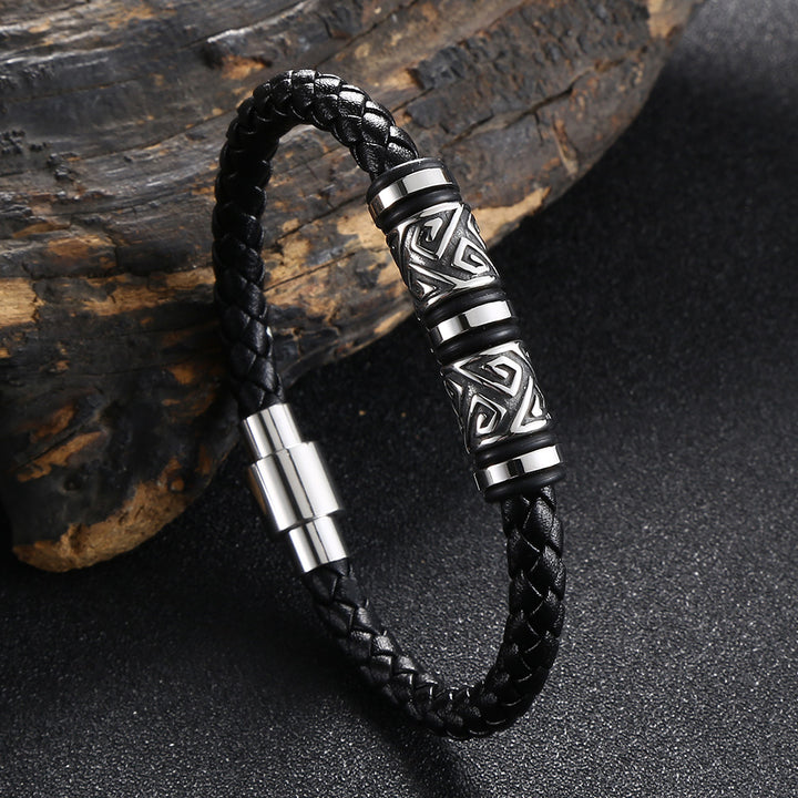 Titanium Steel & Genuine Leather Braided Bracelet · Trendsetter Essential
