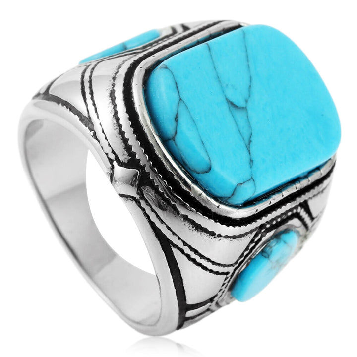 Turquoise Pattern Men's 925 Sterling Silver Ring - Hip Hop Retro Royal Style