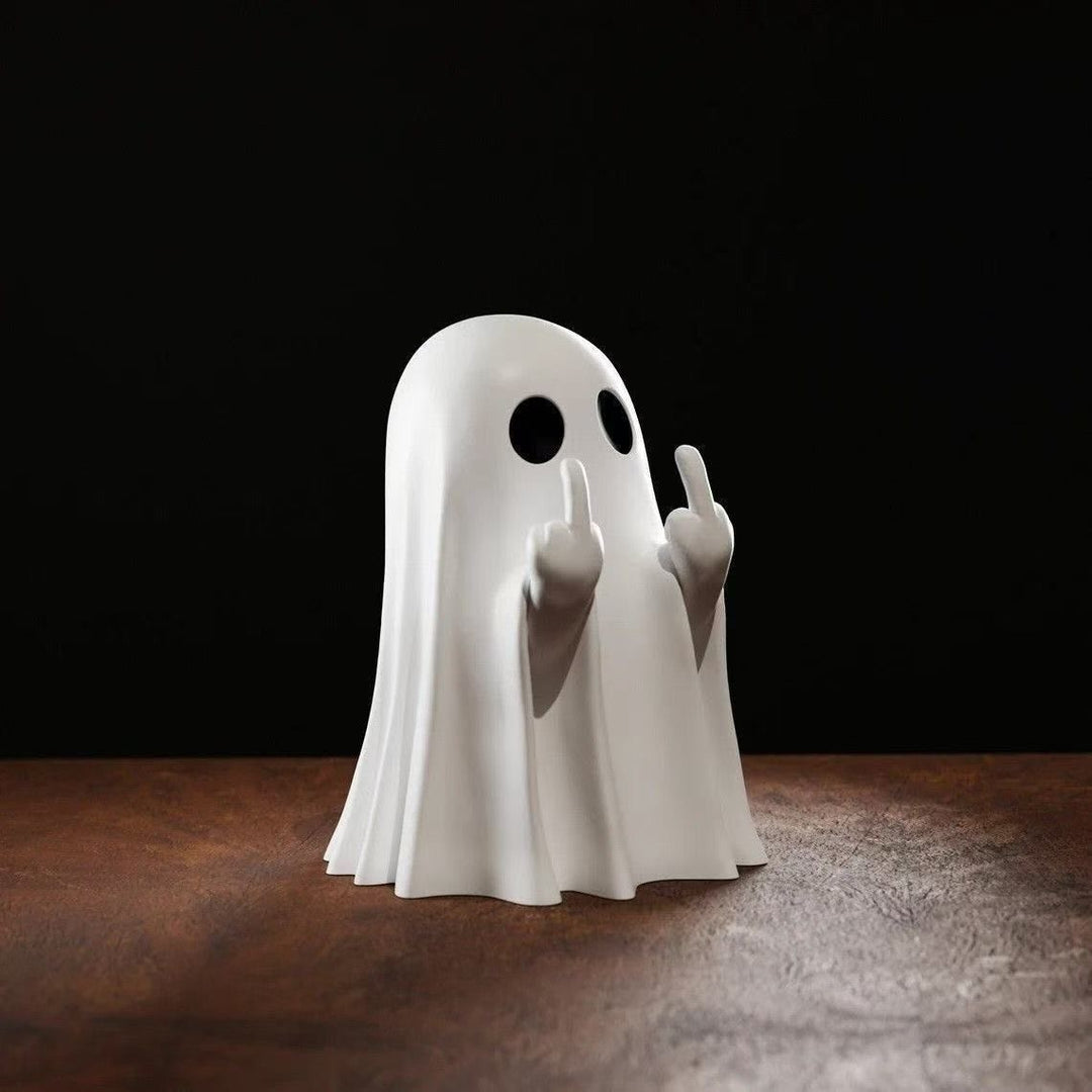 Funny Ghost Figurine with Middle Finger – Creative Desk Décor