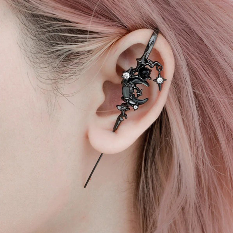 Creative Star & Moon Diamond Stud Earrings – Geometric Minimalist Cool Style for Women