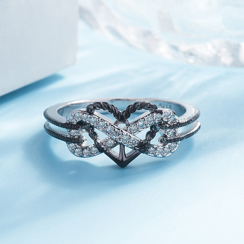 Luxury Sterling Silver Black Dragon Ring (Men) & Heart Cutout CZ Ring (Women) – Couple Rings