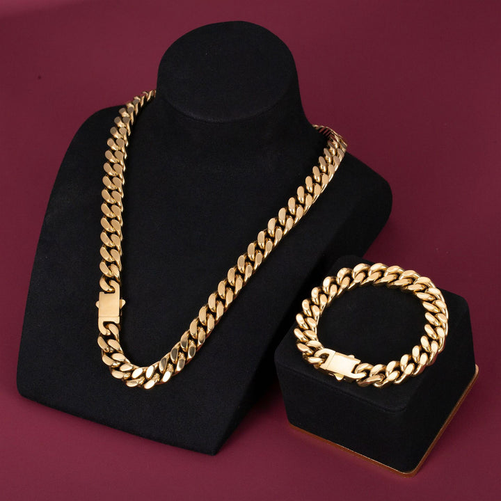 Polished Titanium Steel Chunky Cuban Chain Hip-Hop Necklace · Four-Side Cut Bold Chain