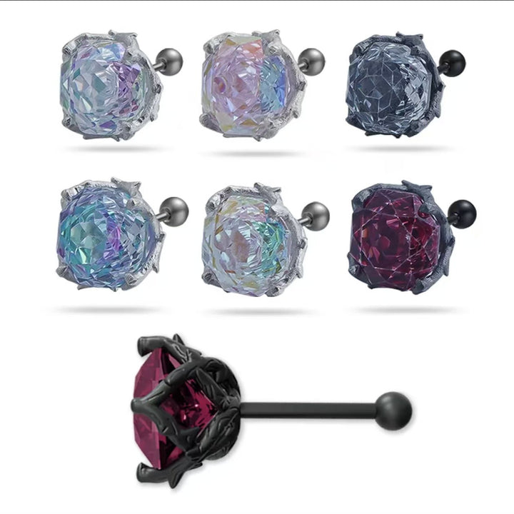 Dark Thorn Rose-Cut Single Diamond Screw-back Earring (Unisex)