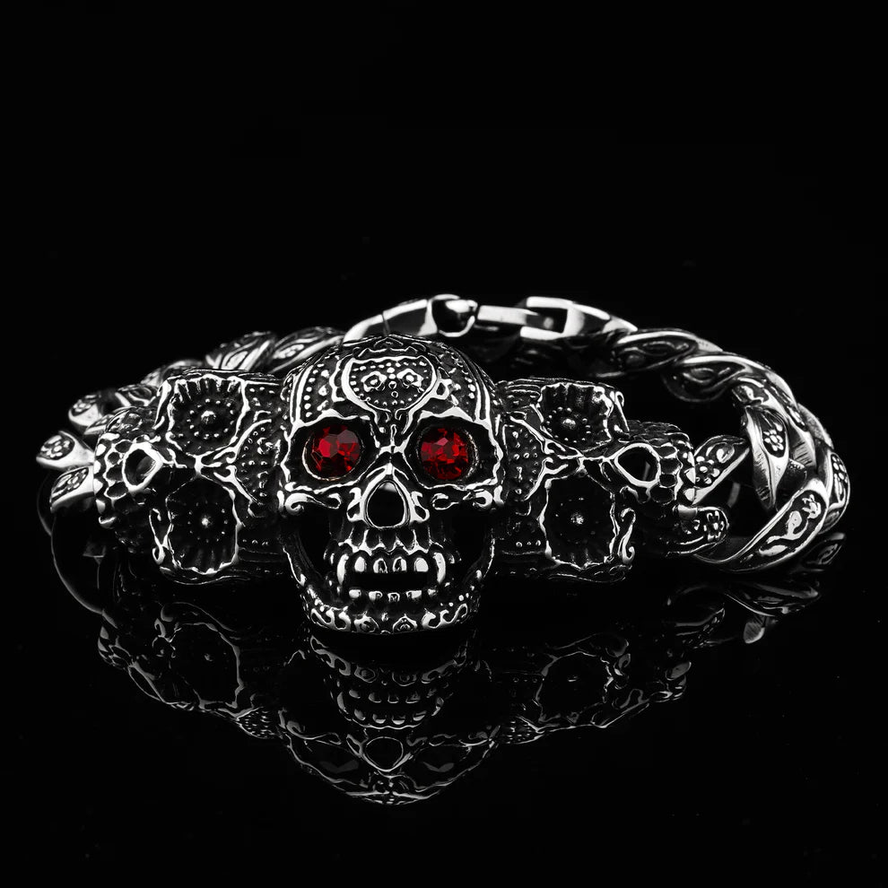 Punk Red Eye Carved Skull Bracelet (Surgical Grade Titanium Steel)