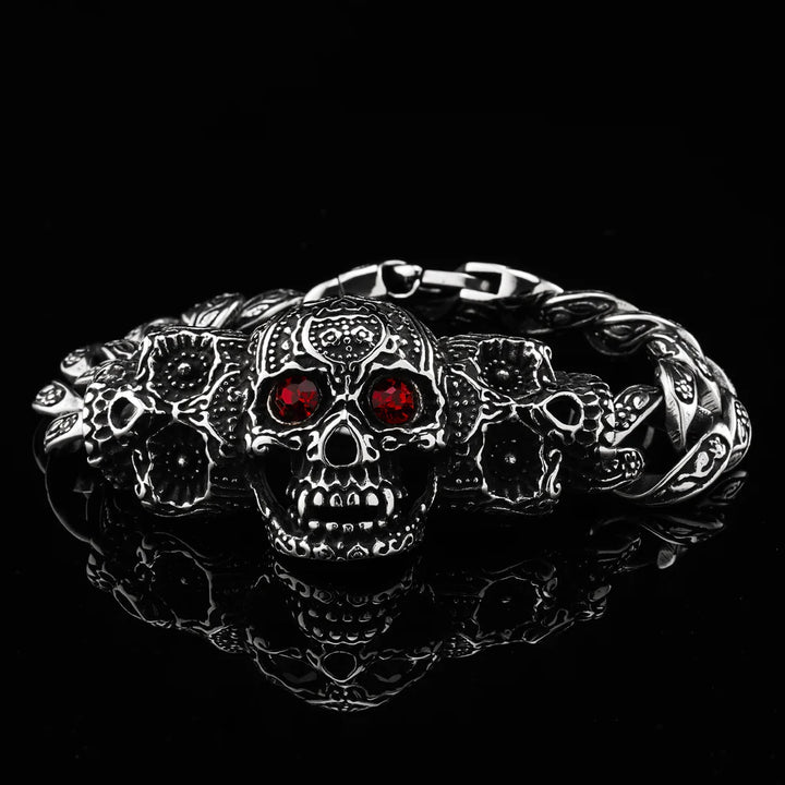 Punk Red Eye Carved Skull Bracelet (Surgical Grade Titanium Steel)