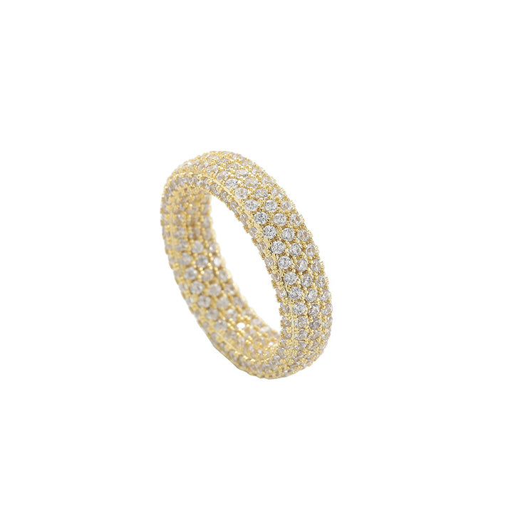 Full Zircon Hip-Hop Sterling Silver Ring · 18K Gold Plated 6mm Band