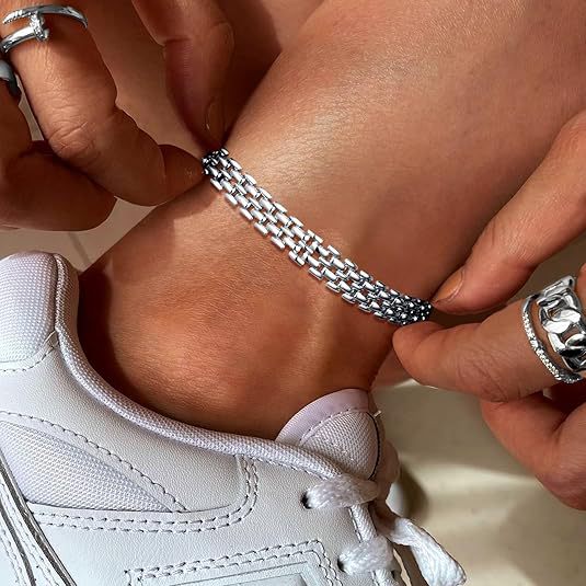 925 Sterling Silver Plated Cuban Link Chunky Chain Anklet