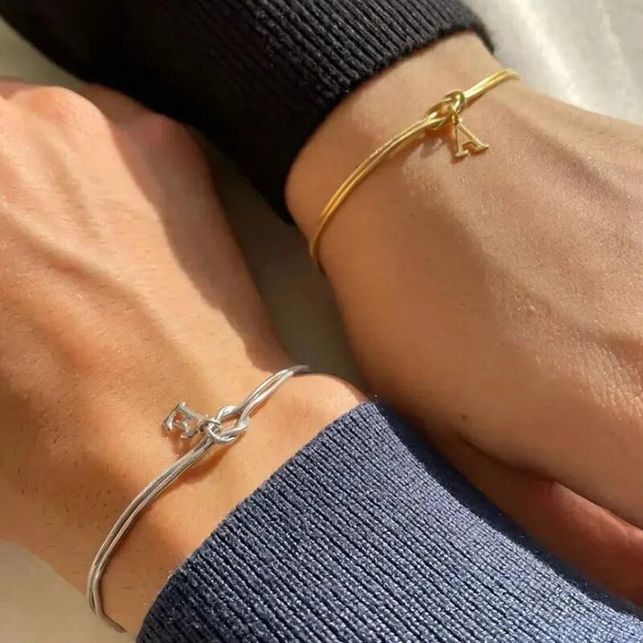 26 Letter Pendant Handmade Knotted Herringbone Snake Chain Couple Bracelet