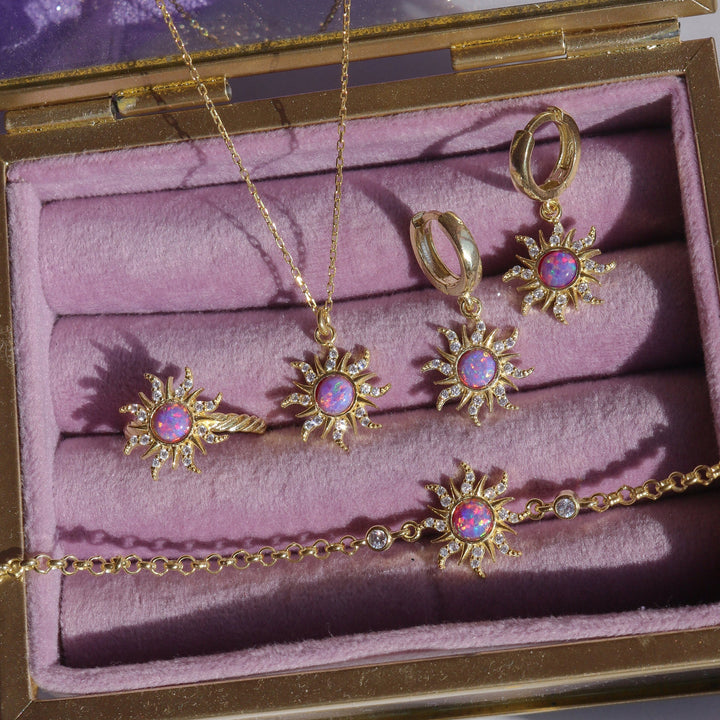 Vintage Dopamine Sun Opal Pendant Necklace & Earring Set