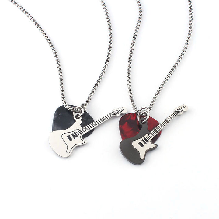 Rock Guitar Pick Necklace - Unisex Titanium Steel Pendant, New Fashion Long Sweater Chain for Couples