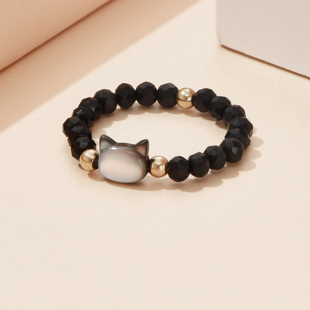 Natural Mother of Pearl Cat Ring - Stretch Band Couple Gift for Girlfriend/Boyfriend