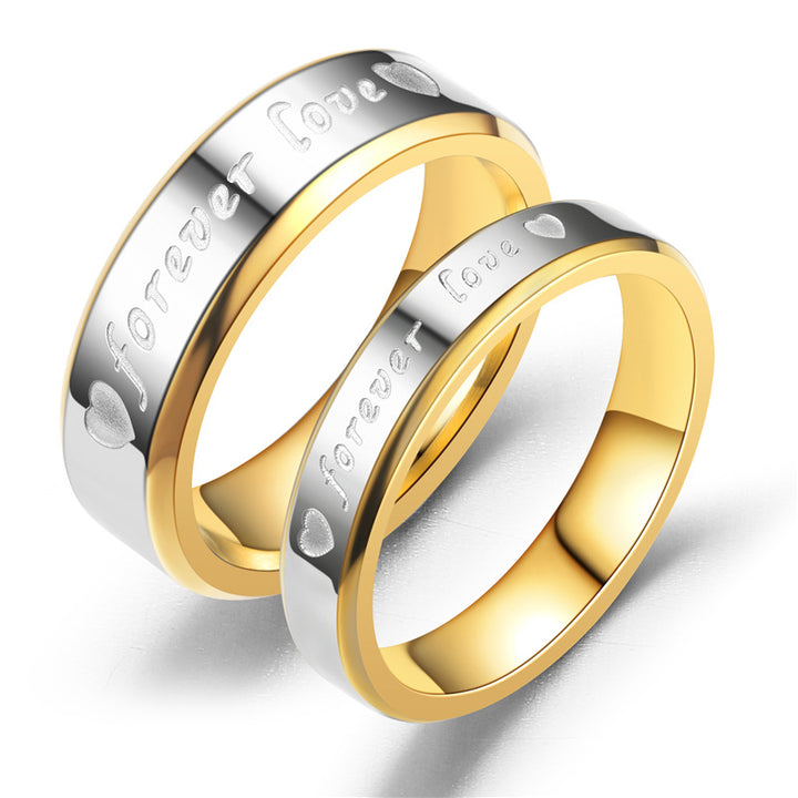 Sterling Silver Plated 18K Gold FOREVER LOVE Oblique Edge Two-Tone Couple Rings - Eternal Matching Rings