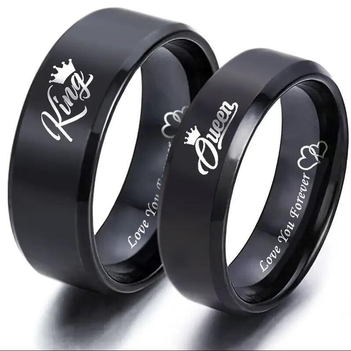 King & Queen Black Couple Rings - Eternal Love Titanium Steel Matching Rings