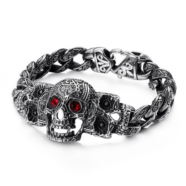 Punk Red Eye Carved Skull Bracelet (Surgical Grade Titanium Steel)