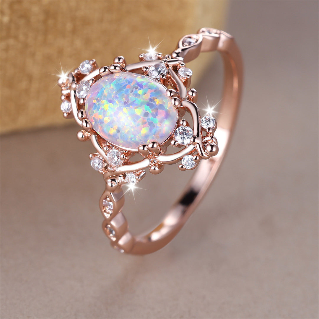 Vintage Court Style Opal Ring - Rose Gold Diamond-Inlaid Opal Band