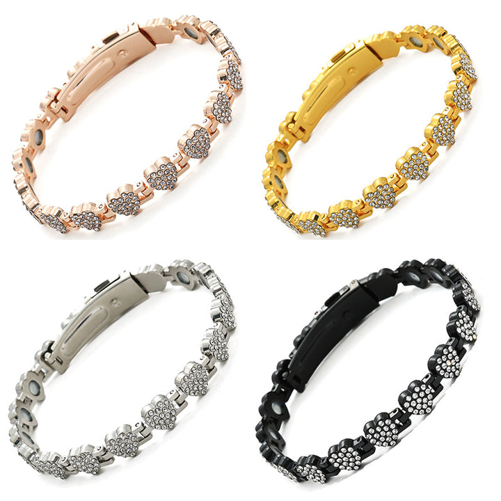 Fashion Light Luxury Heart Full-Diamond Magnetic Bracelet - Alloy Single-Row Couple Jewelry