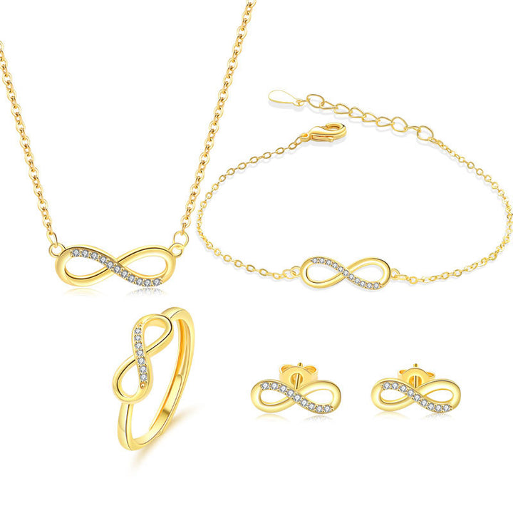 Infinite Love 8-Shape Jewelry Set - Minimalist Zircon 8-Shape Necklace, Bracelet, Earrings & Ring