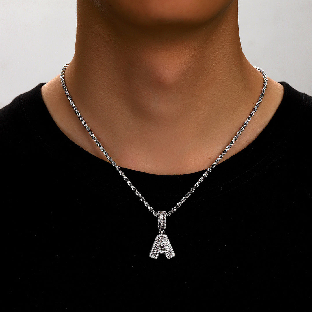 Full-Diamond Letter Cuban Link Necklace (26 Letters Optional | Gold/Silver Dual Tone)