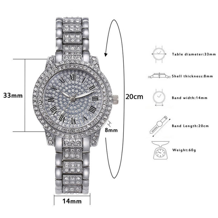 Full-Diamond Roman Dial Starry Sky Women's Watch Set