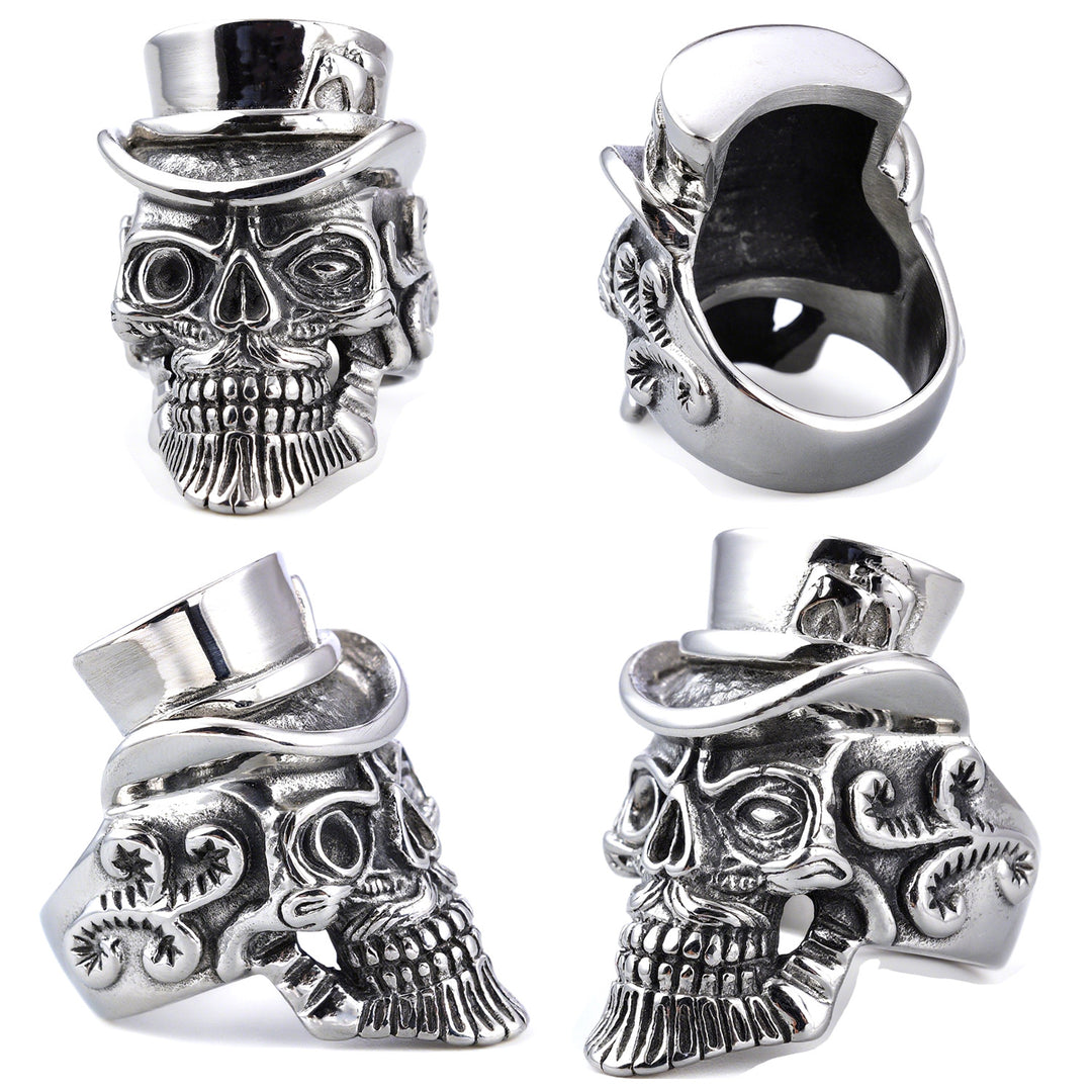 Antique Silver Steampunk Style Vintage Gentleman Skull Ring