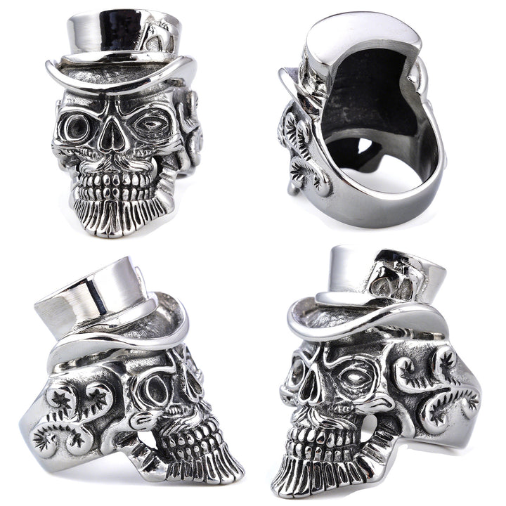 Antique Silver Steampunk Style Vintage Gentleman Skull Ring