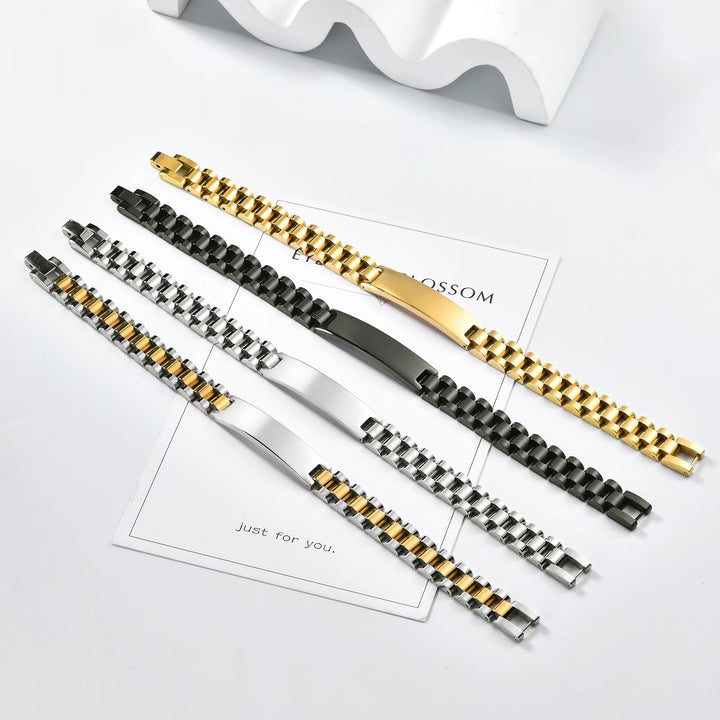 Business Fashion Titanium Steel Curved Plate Bracelet (Engravable Couple Style)