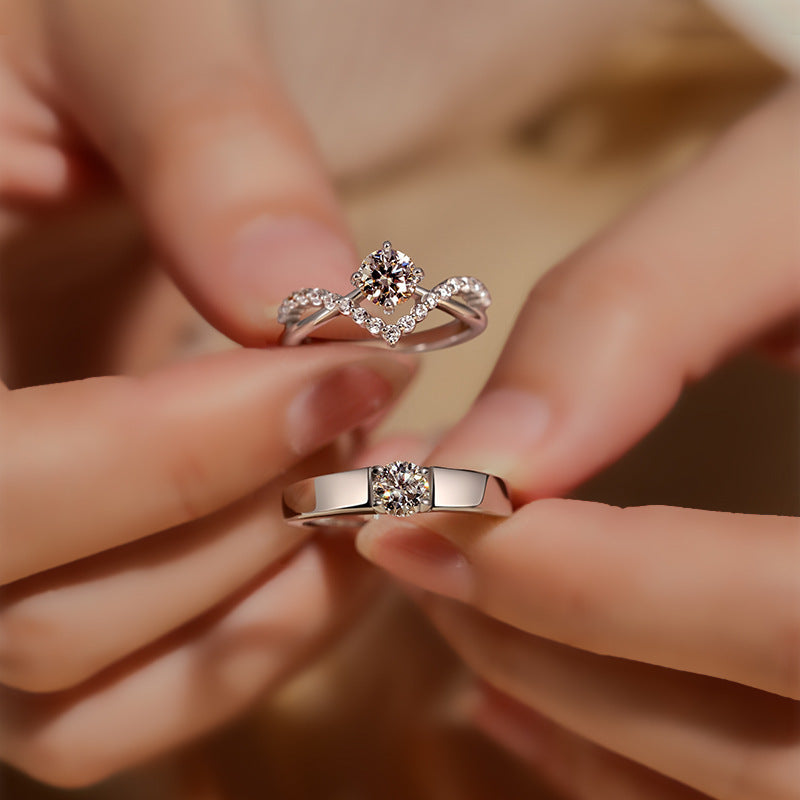 Crown of Love Couple Rings (Four-Prong 1-Carat Diamond Open Wedding Rings)