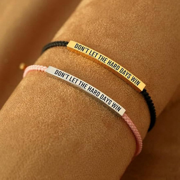 Motivational Quote 18k gold Curved Tube Curved Tube Bracelet (Handmade Braided Adjustable Engravable Cord)