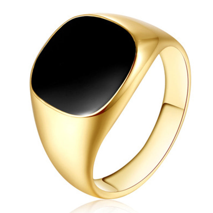 Square Black Face Titanium Steel Ring (Gold/Silver Dual-Tone Minimalist Personalized Style)