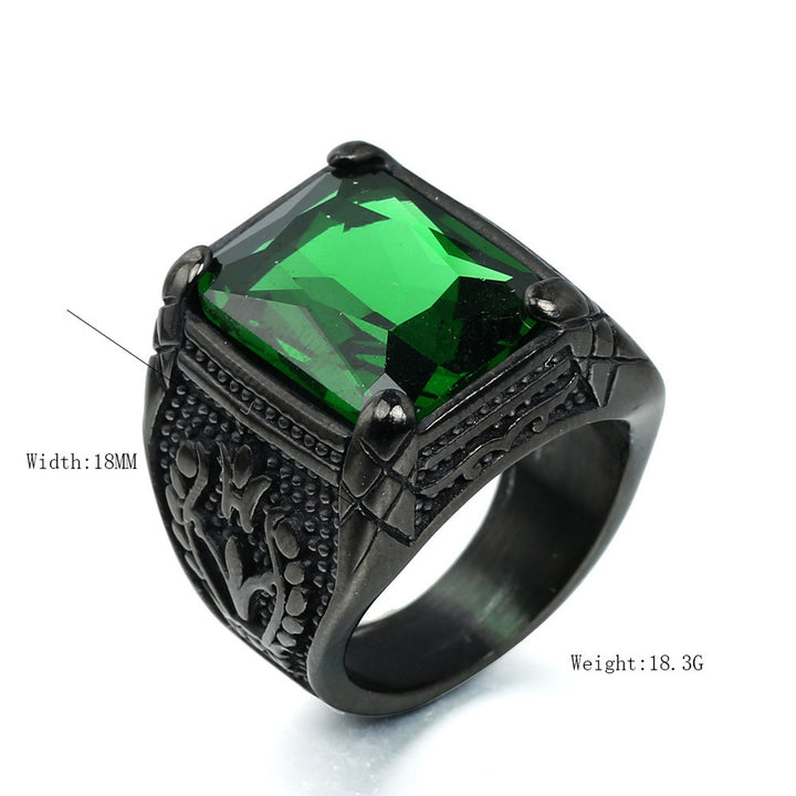 Punk Retro Gem Tulip Titanium Steel Men's Ring (Multi-Color Inlaid Style)