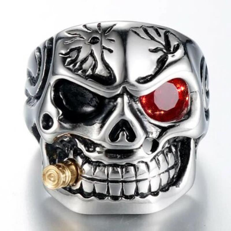 Retro One-Eyed Dragon Pipe Skull Ring (Men's Diamond-Inlaid Bold Band)