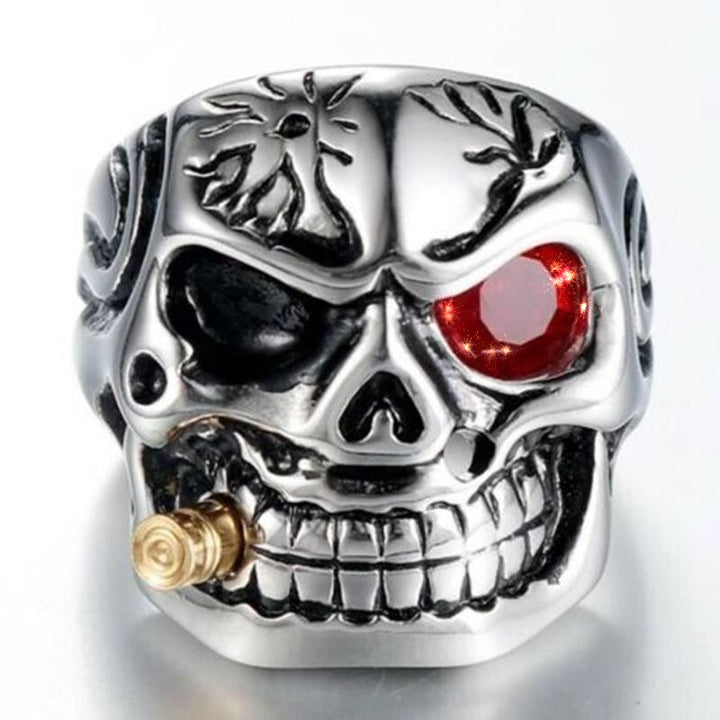 Retro One-Eyed Dragon Pipe Skull Ring (Men's Diamond-Inlaid Bold Band)
