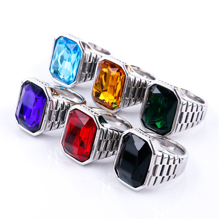 Multi-Color Gem Wide-Face Men's Ring (Light Luxury Bold Style)