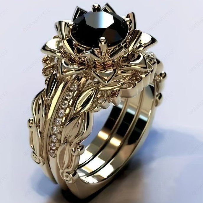 Rose Black Diamond 3-Piece Ring Set