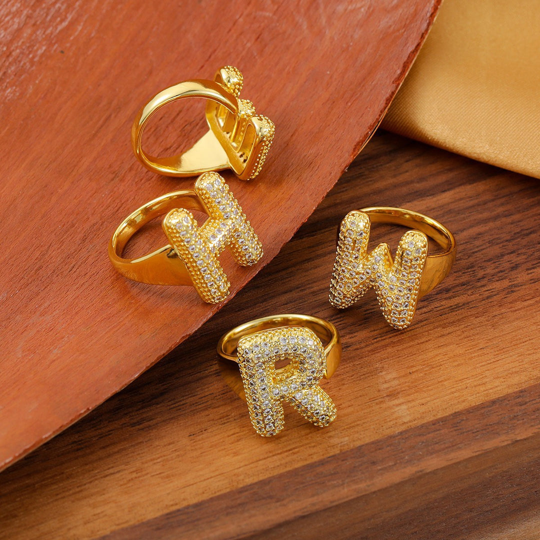 Bubble Letter Full-diamond Open Ring