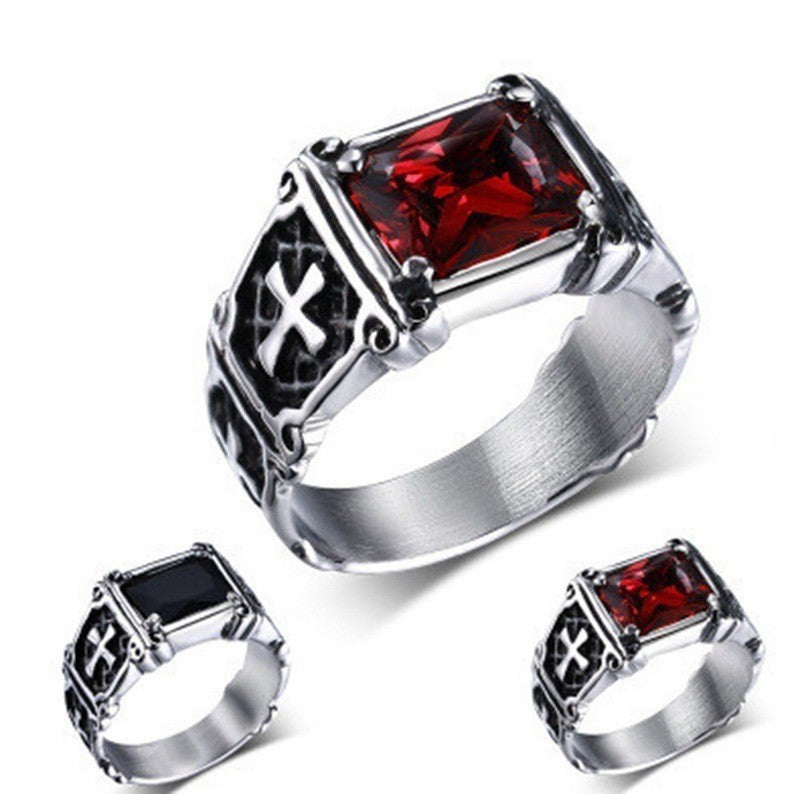 Gothic Cross Gemstone Stainless Steel Ring