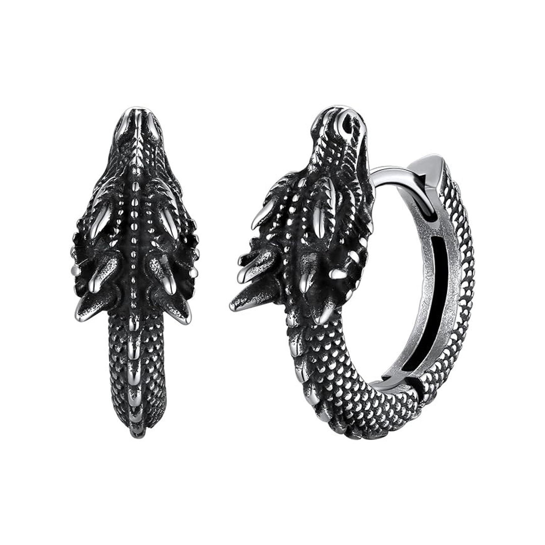 Retro Punk Style Titanium Steel Dragon Hoop Earrings (Dark Hardcore Style)
