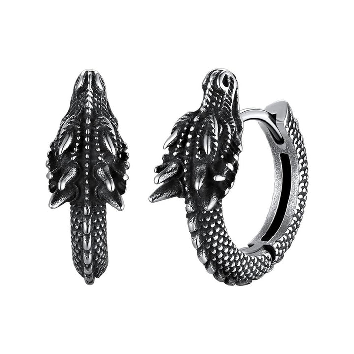 Retro Punk Style Titanium Steel Dragon Hoop Earrings (Dark Hardcore Style)