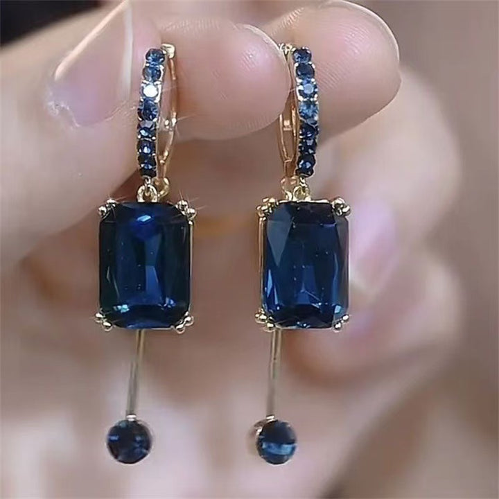 Sterling Silver Plated 18K Gold Geometric Square Colored Diamond Luxury Earrings (High-End Light Luxury Style)