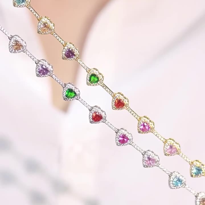18K Gold Heart Zircon Necklace & Bracelet Set for Women – Vintage Luxury Elegant Choker