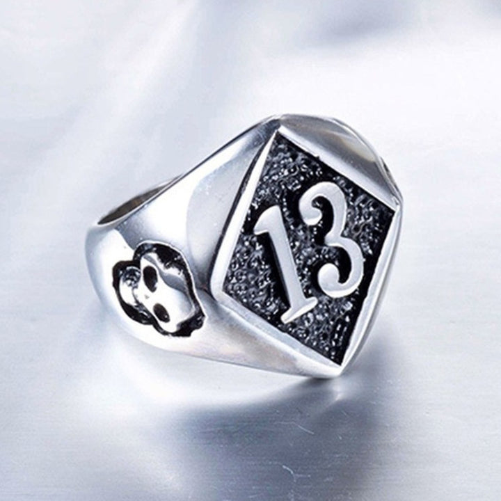 Titanium Steel Two-Tone Number "13" Retro Ring