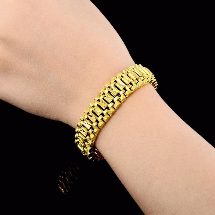Titanium Steel Plated 18K Gold Square Stitching Men's Bracelet (Light Luxury Bold Style)
