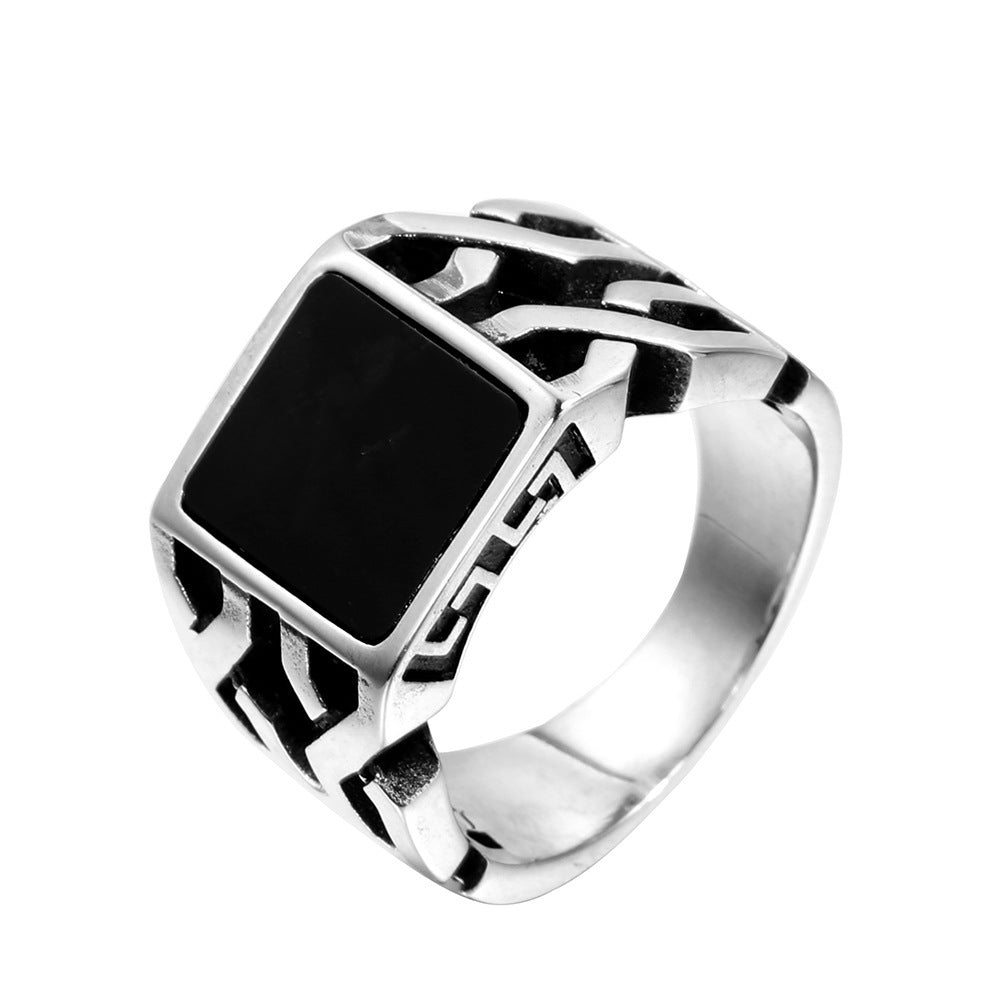 Titanium Steel Hollow Black Face Retro Ring (Industrial Bold Style)