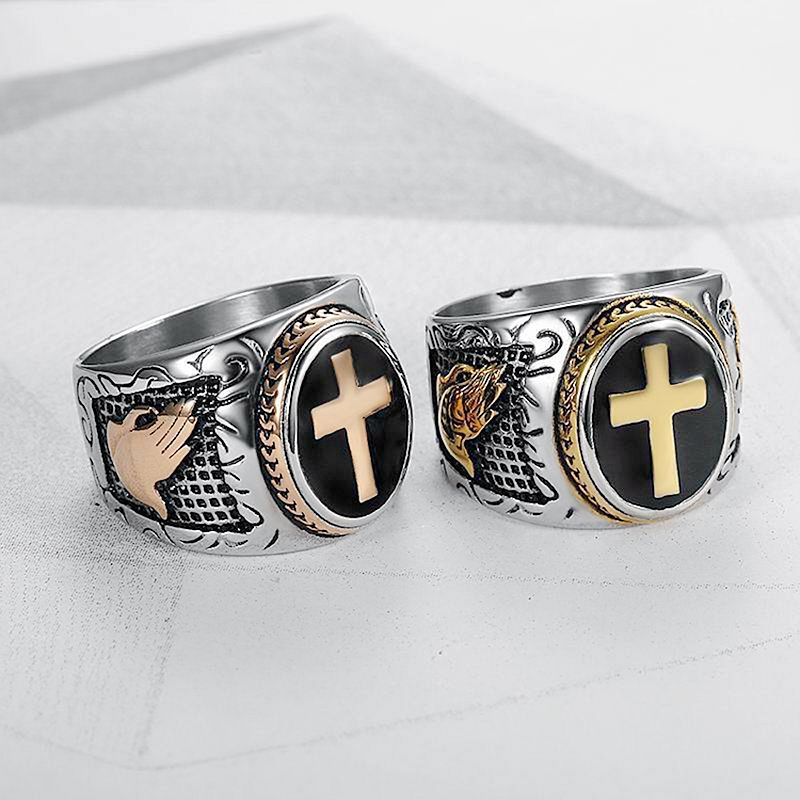 Titanium Steel Cross Pattern Carved Ring (Christian Cultural Retro Style)