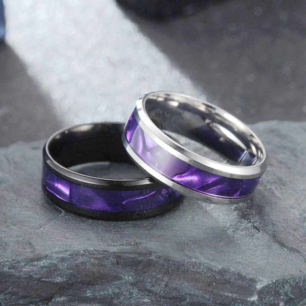 Titanium Steel Purple Pattern Contrast Ring (Iridescent Light Luxury Style)