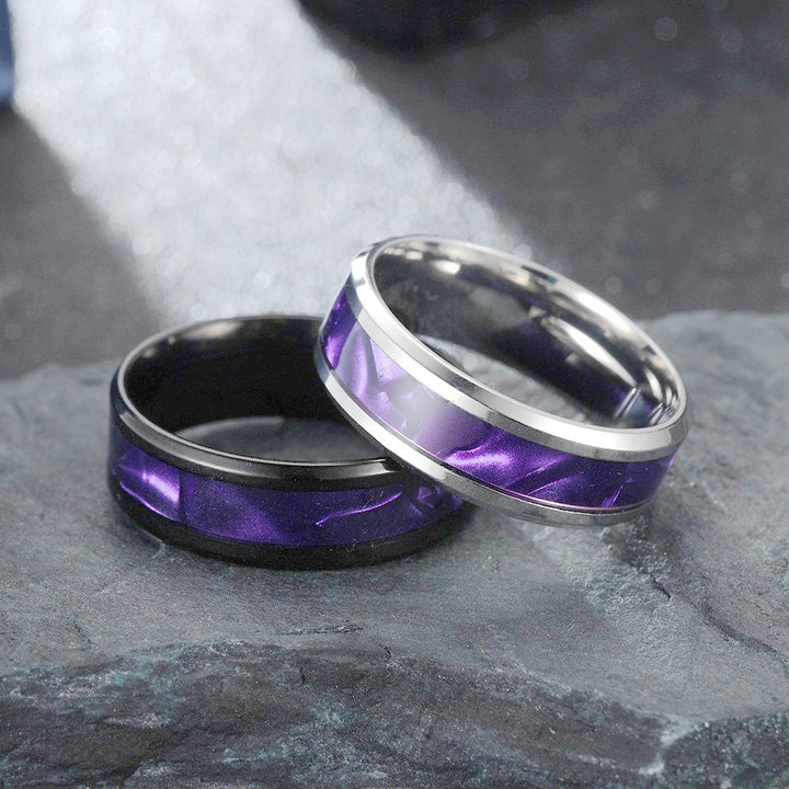 Titanium Steel Purple Pattern Contrast Ring (Iridescent Light Luxury Style)